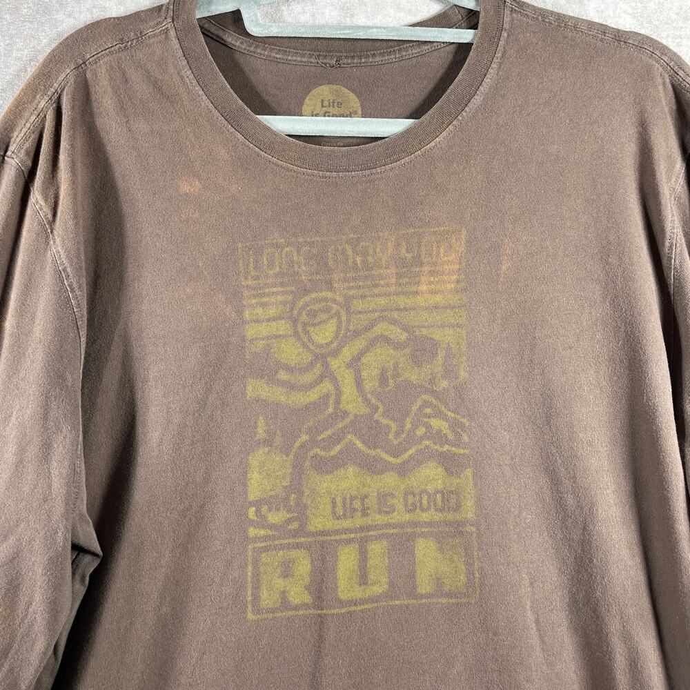 Life Is Good‎ Shirt Mens Size Large Brown Graphic Long May You Run Classic Fit